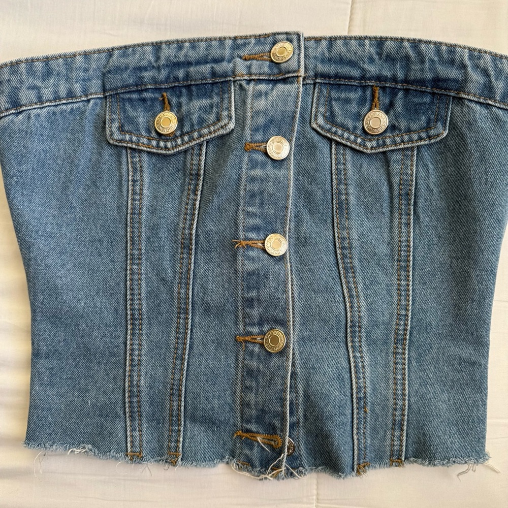 Edikted Denim Button-Up Tube Top